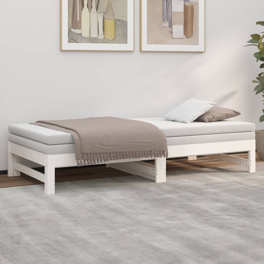 daybed med udtræk 2x(90x190) cm massivt fyrretræ hvid