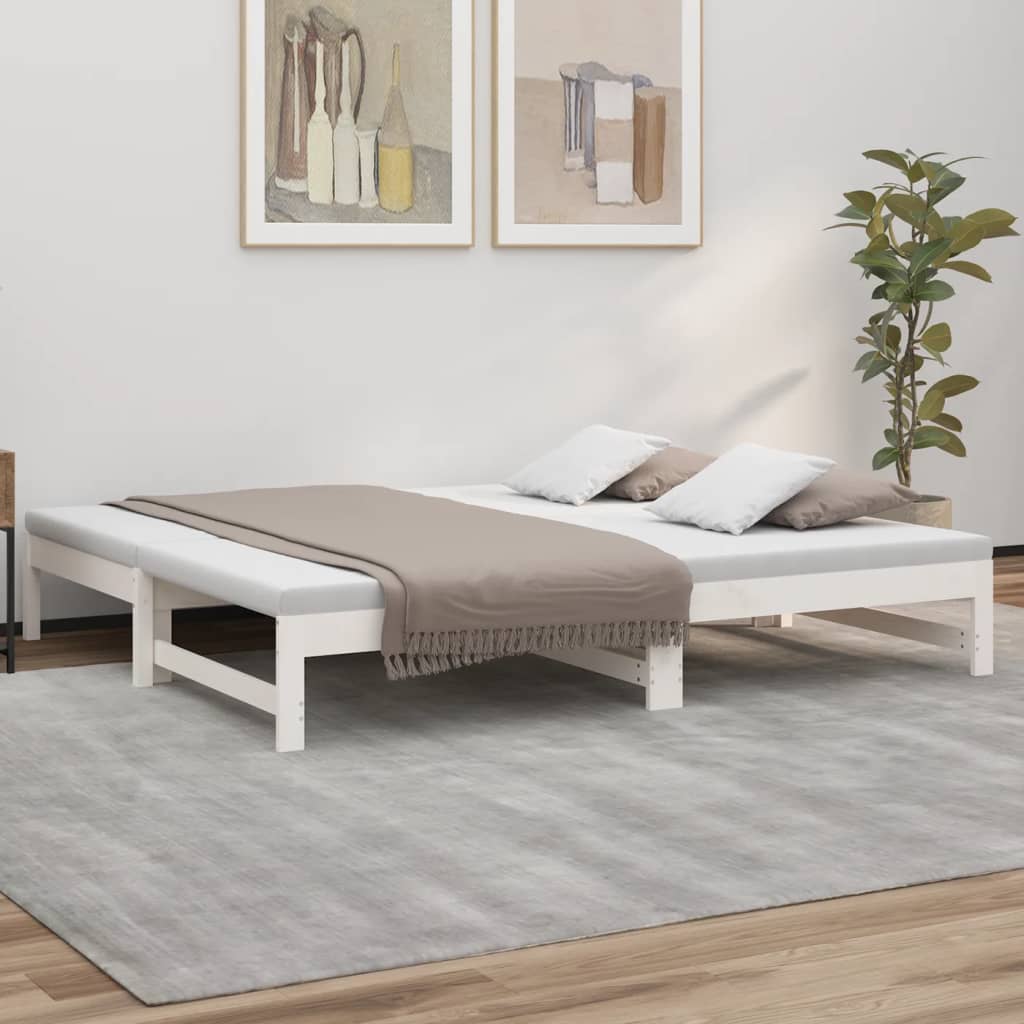 daybed med udtræk 2x(90x190) cm massivt fyrretræ hvid
