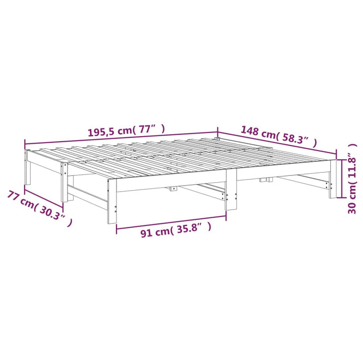 daybed med udtræk 2x(75x190) cm massivt fyrretræ