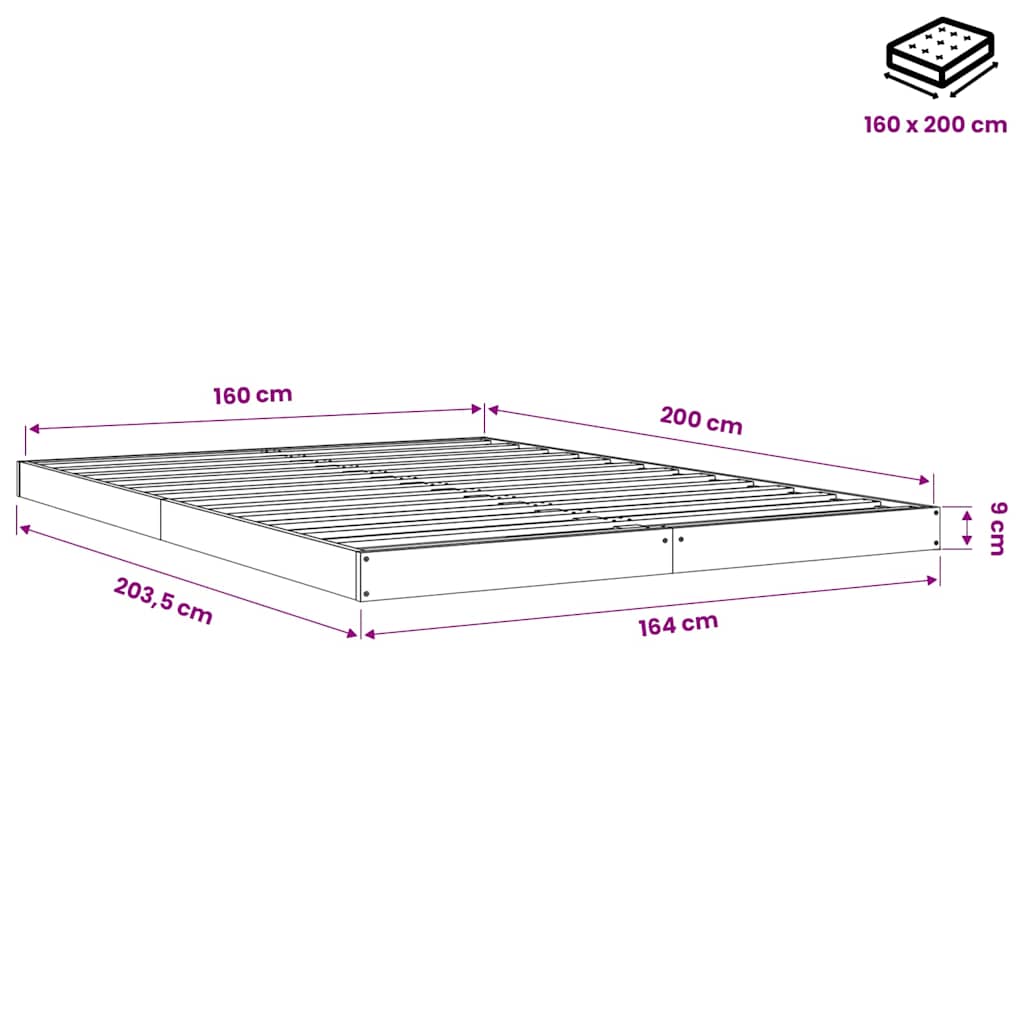 sengeramme 150x200 cm massivt fyrretræ