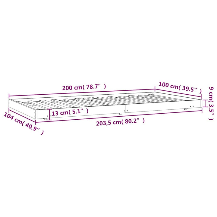 sengeramme uden madras 100x200 cm massivt fyrretræ hvid