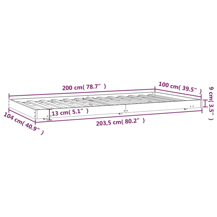 sengeramme 100x200 cm massivt fyrretræ gyldenbrun