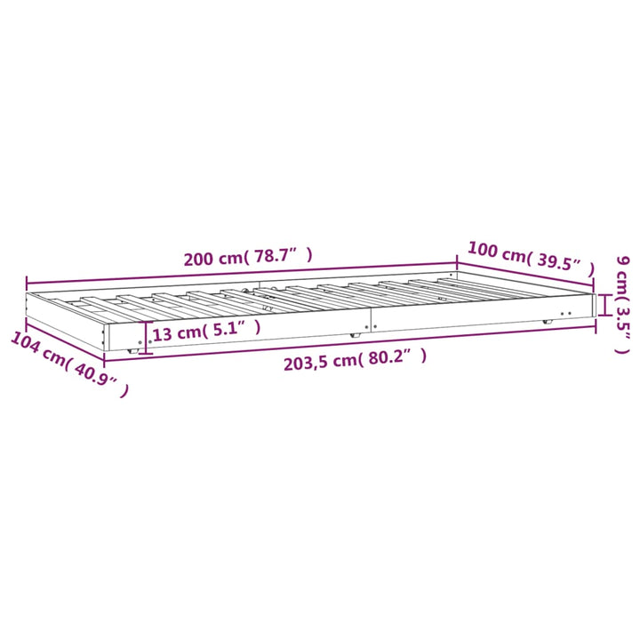 sengeramme 100x200 cm massivt fyrretræ sort