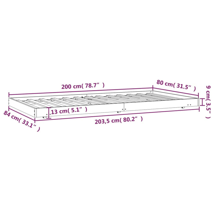 sengeramme uden madras 80x200 cm massivt fyrretræ
