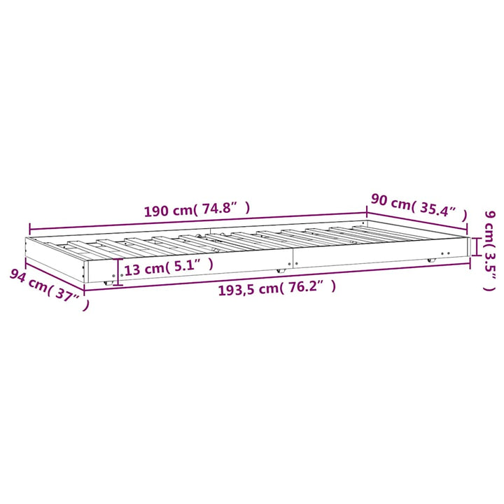 sengeramme uden madras 90x190 cm massivt fyrretræ hvid