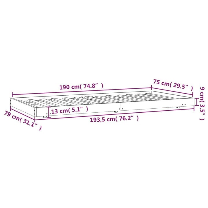 sengeramme uden madras 75x190 cm massivt fyrretræ hvid