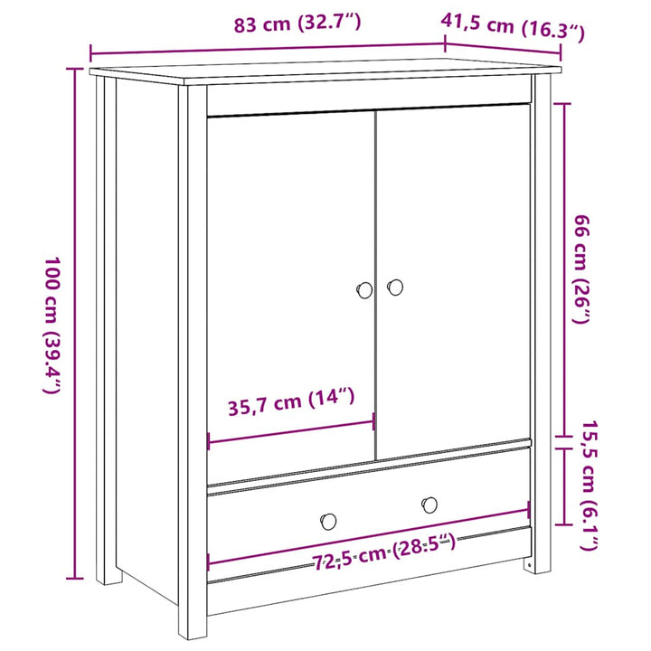 højskab 83x41,5x100 cm massivt fyrretræ gyldenbrun