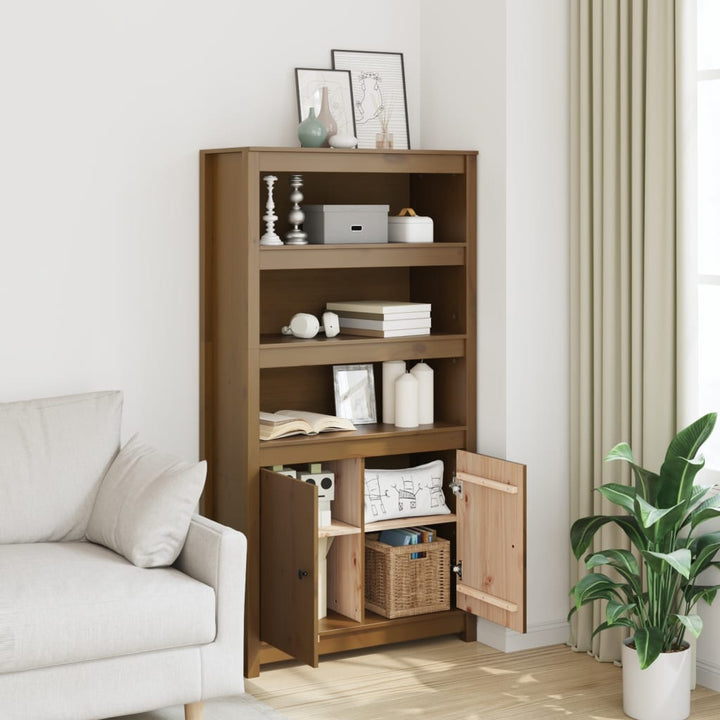 skab 80x35x154 cm massivt fyrretræ gyldenbrun