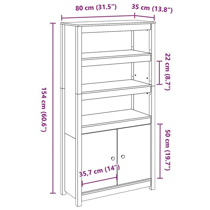 skab 80x35x154 cm massivt fyrretræ gyldenbrun