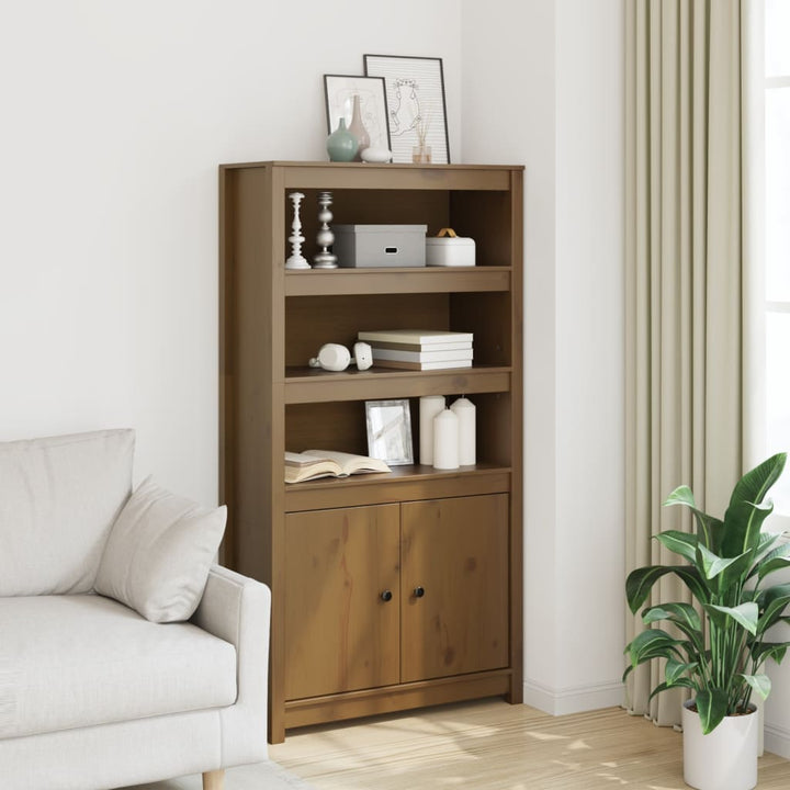 skab 80x35x154 cm massivt fyrretræ gyldenbrun