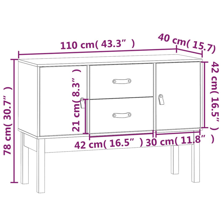 skænk 110x40x78 cm massivt fyrretræ hvid