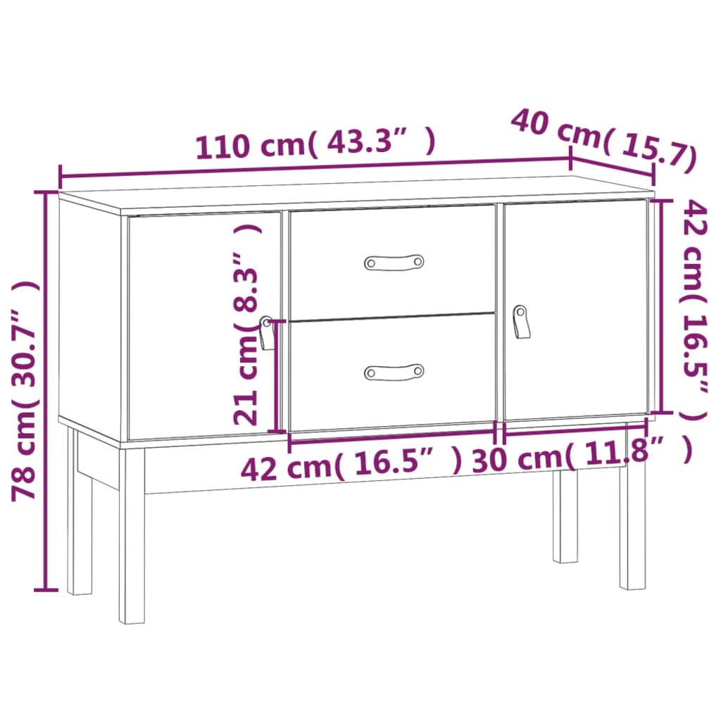 skænk 110x40x78 cm massivt fyrretræ grå