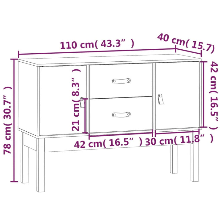 skænk 110x40x78 cm massivt fyrretræ sort