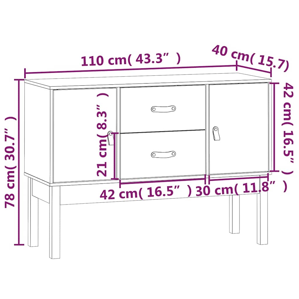 skænk 110x40x78 cm massivt fyrretræ sort
