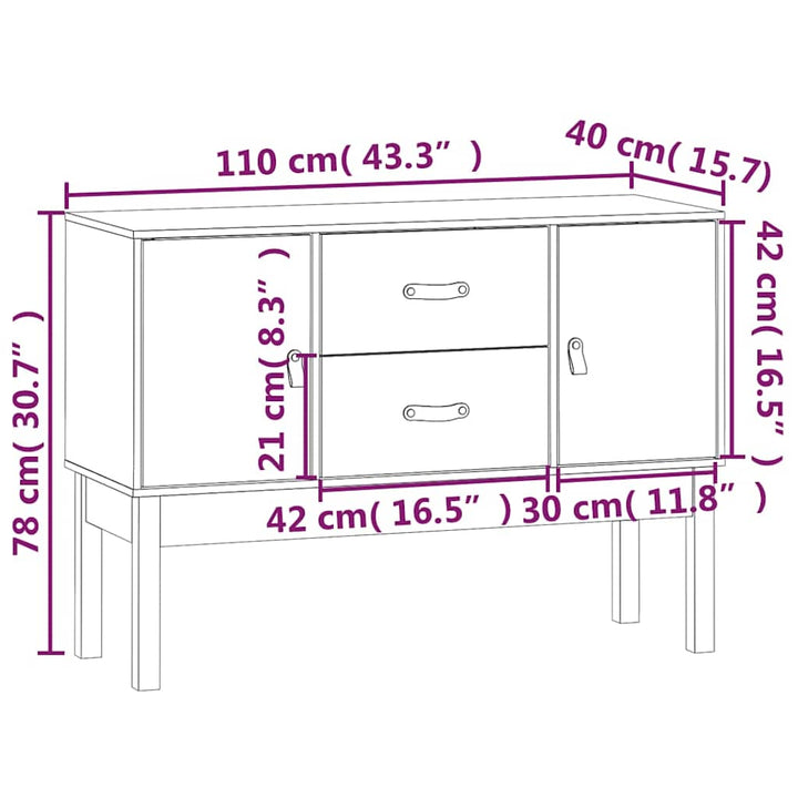 skænk 110x40x78 cm massivt fyrretræ sort