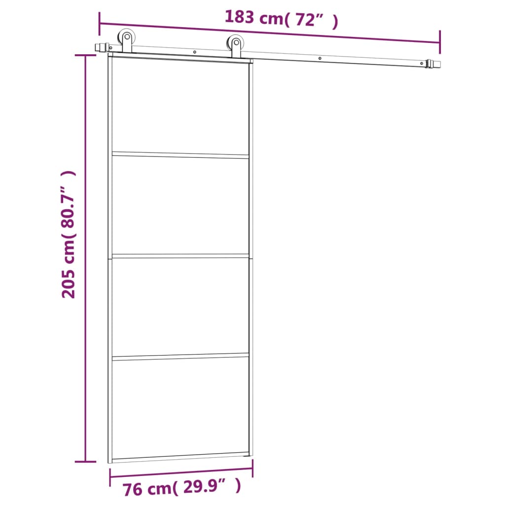 skydedør med hardwaresæt 76x205 cm sikkerhedsglas aluminium