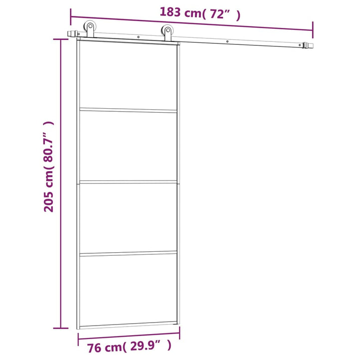 skydedør med hardwaresæt 76x205 cm sikkerhedsglas aluminium