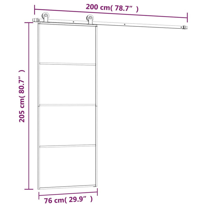 skydedør med hardwaresæt 76x205 cm sikkerhedsglas aluminium