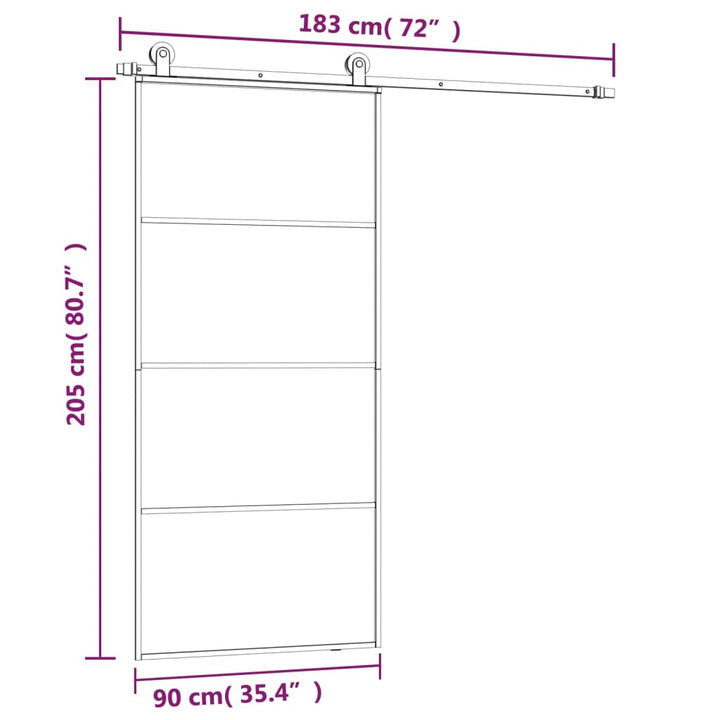 skydedør med hardwaresæt 90x205 cm sikkerhedsglas aluminium