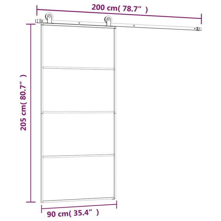 skydedør med hardwaresæt 90x205 cm sikkerhedsglas aluminium