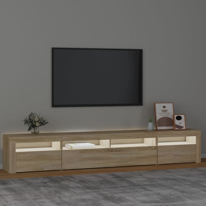tv-skab med LED-lys 240x35x40 cm sonoma-eg
