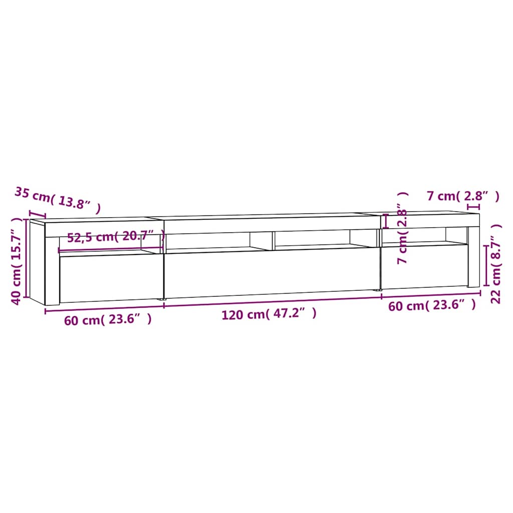 tv-skab med LED-lys 240x35x40 cm røget egetræ