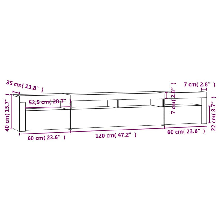 tv-skab med LED-lys 240x35x40 cm røget egetræ