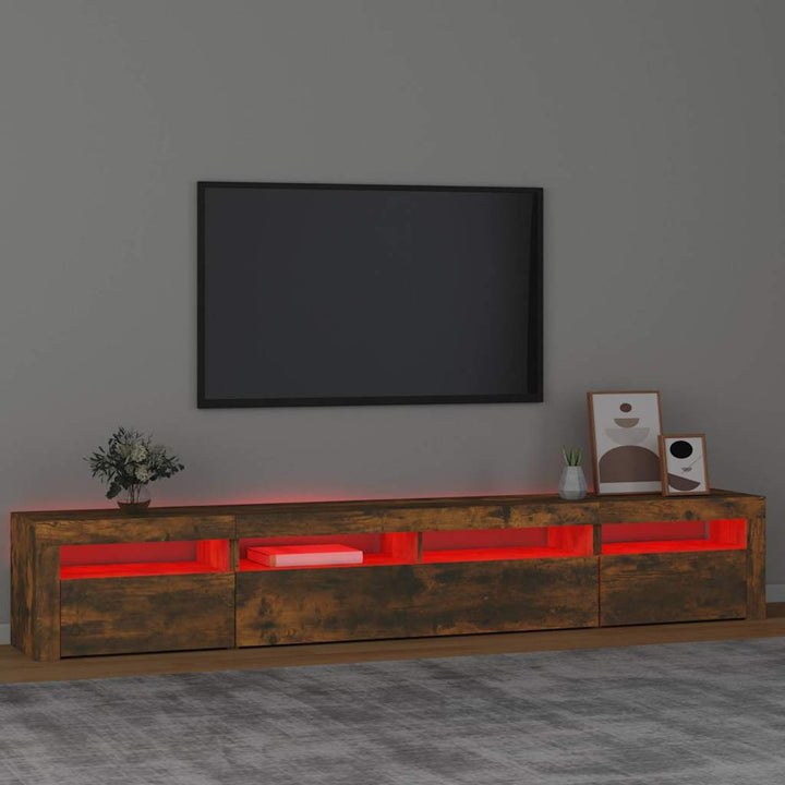tv-skab med LED-lys 240x35x40 cm røget egetræ