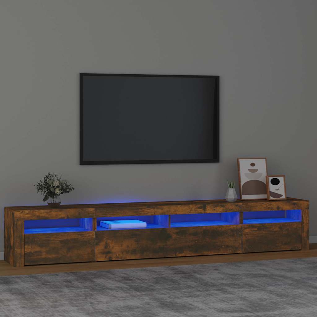 tv-skab med LED-lys 240x35x40 cm røget egetræ