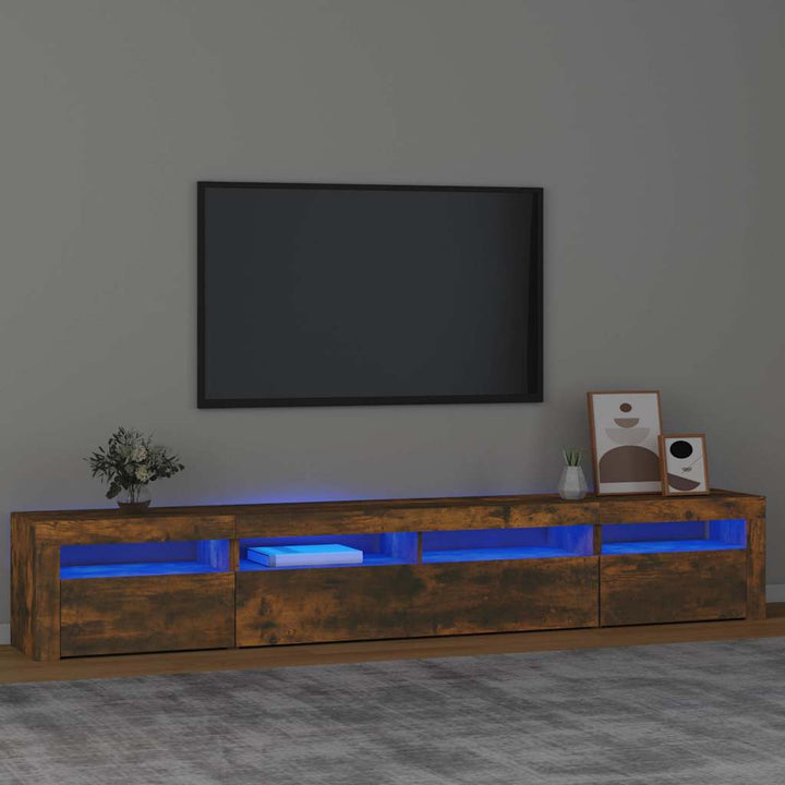 tv-skab med LED-lys 240x35x40 cm røget egetræ