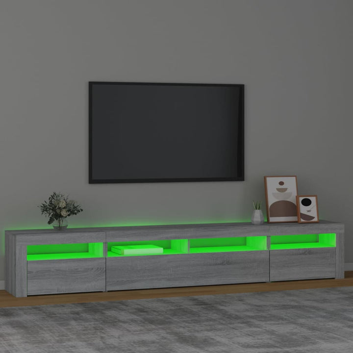 tv-skab med LED-lys 240x35x40 cm grå sonoma-eg