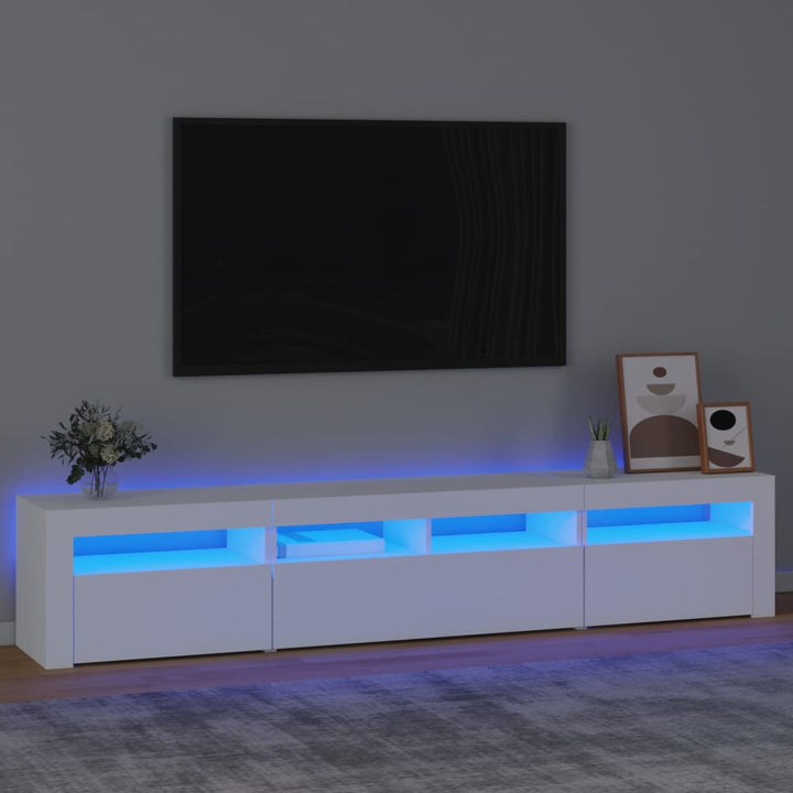 tv-skab med LED-lys 210x35x40 cm hvid