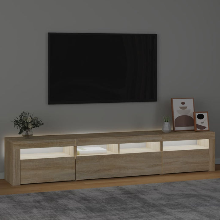 tv-skab med LED-lys 210x35x40 cm Sonoma-eg