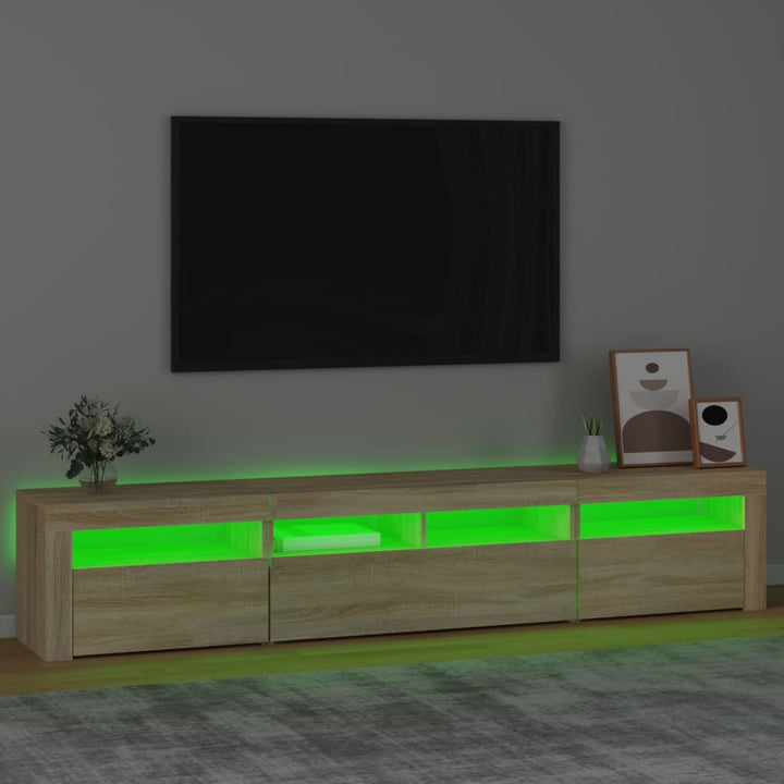 tv-skab med LED-lys 210x35x40 cm Sonoma-eg