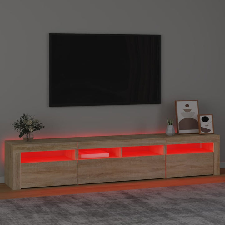 tv-skab med LED-lys 210x35x40 cm Sonoma-eg