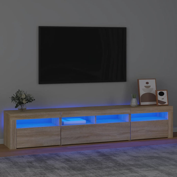 tv-skab med LED-lys 210x35x40 cm Sonoma-eg