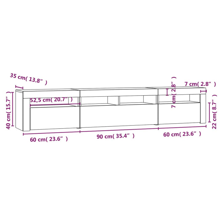 tv-skab med LED-lys 210x35x40 cm røget egetræ