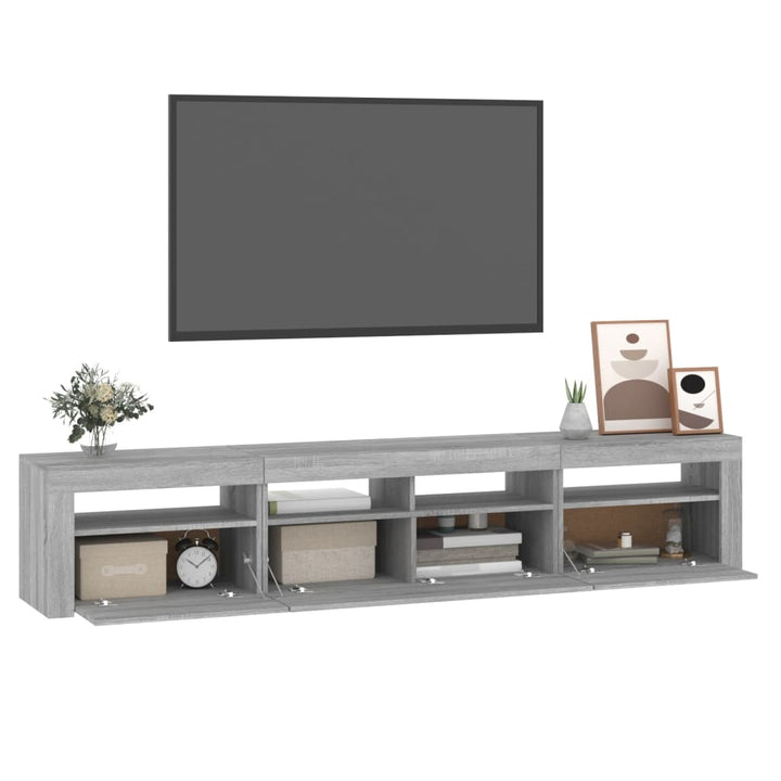 tv-skab med LED-lys 210x35x40 cm Grå sonoma-eg