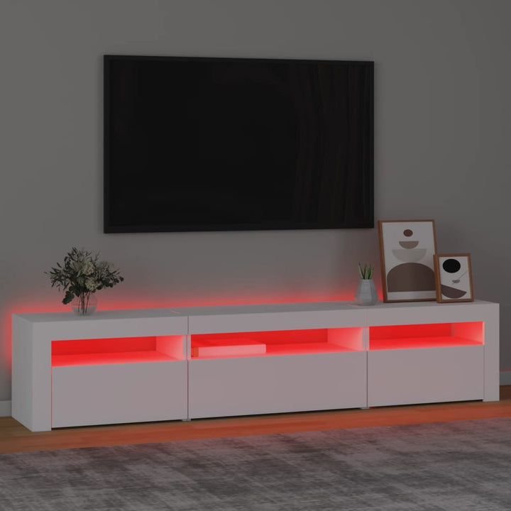 tv-skab med LED-lys 195x35x40 cm hvid