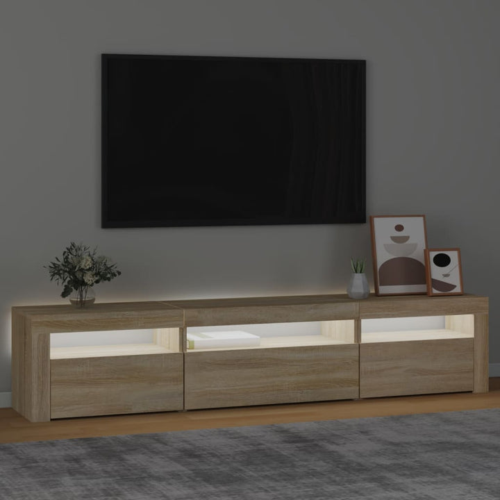 tv-bord med LED-lys 195x35x40 cm sonoma-eg