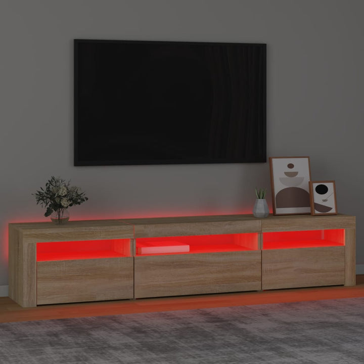tv-bord med LED-lys 195x35x40 cm sonoma-eg