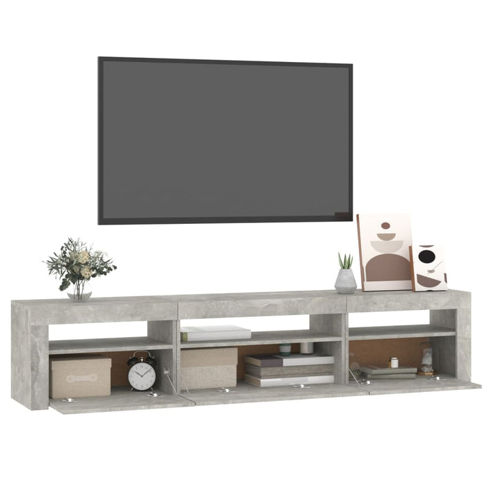 sengebord med LED-lys 195x35x40 cm betongrå
