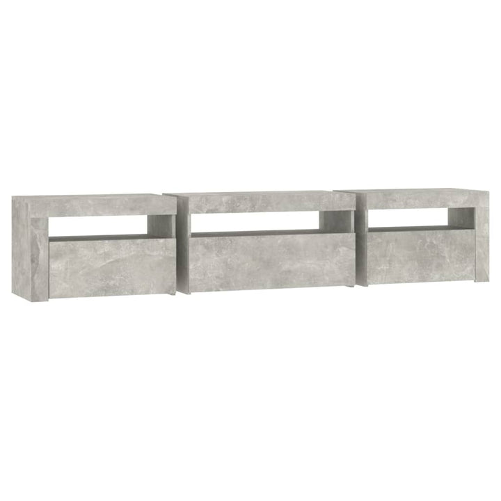 sengebord med LED-lys 195x35x40 cm betongrå