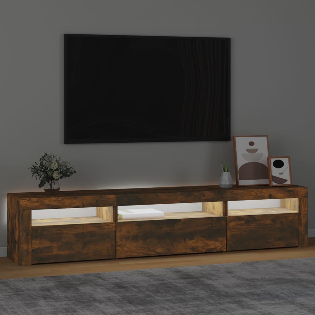 tv-bord med LED-lys 195x35x40 cm røget egetræsfarve
