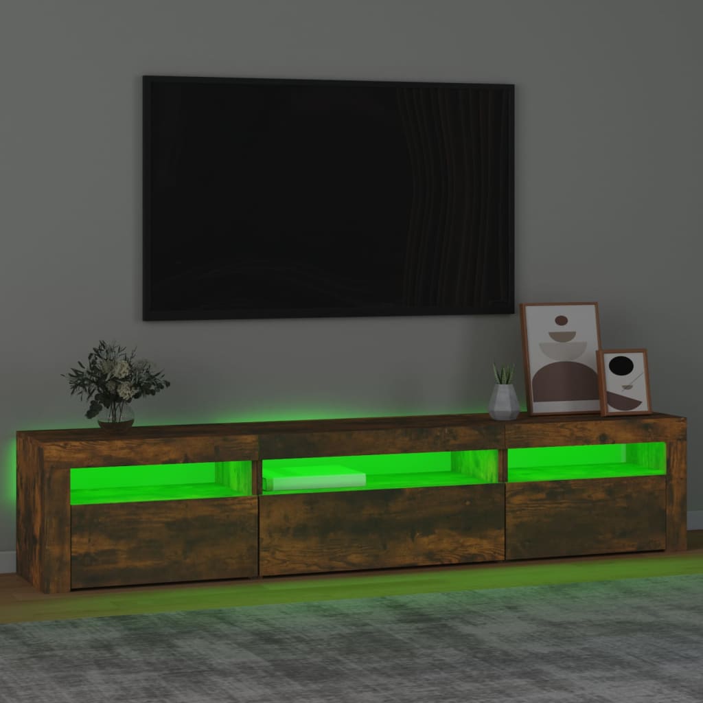 tv-bord med LED-lys 195x35x40 cm røget egetræsfarve