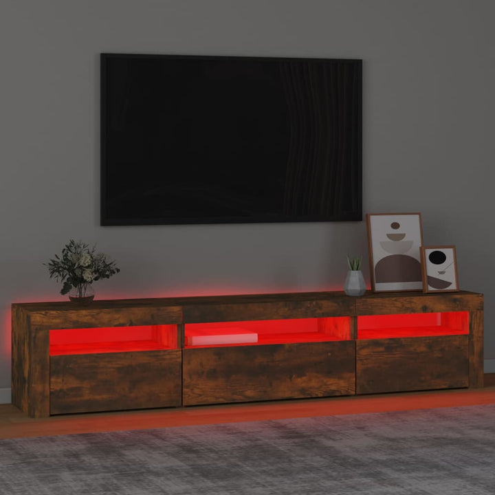 tv-bord med LED-lys 195x35x40 cm røget egetræsfarve
