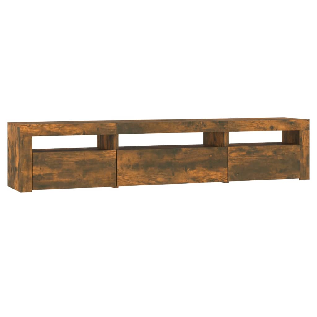 tv-bord med LED-lys 195x35x40 cm røget egetræsfarve