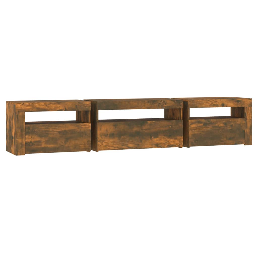 tv-bord med LED-lys 195x35x40 cm røget egetræsfarve