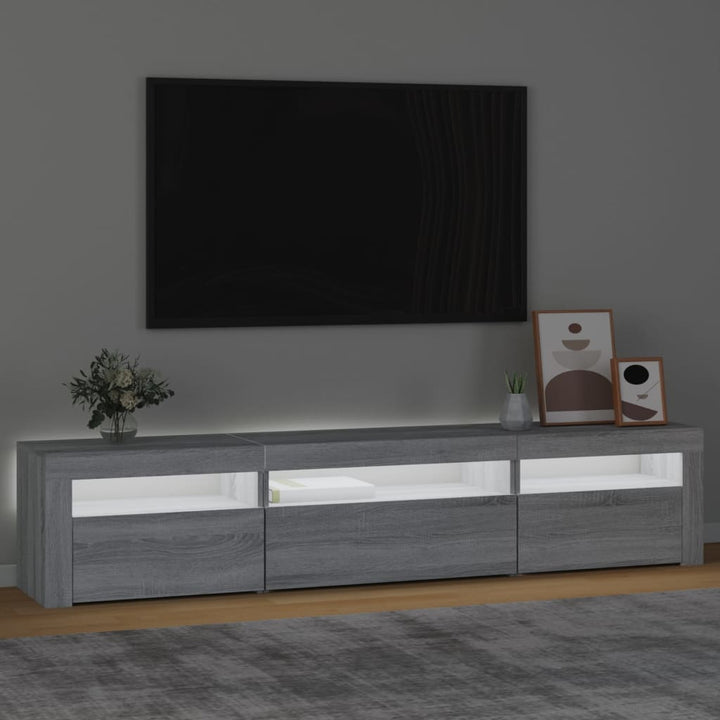 tv-bord med LED-lys 195x35x40 cm grå sonoma-eg