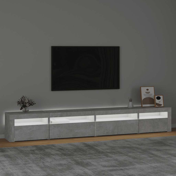 sengebord med LED-lys 270x35x40 cm betongrå